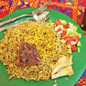 کنگر پلو با رشته و گوشت