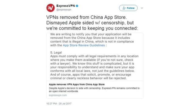 اپل 60 VPN را از فروشگاه خود در چین بیرون میریزد!